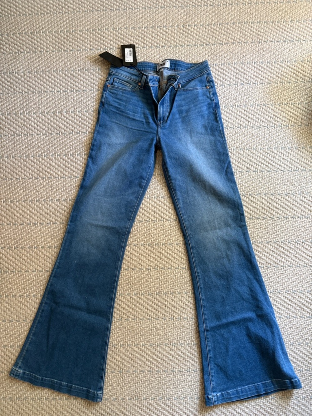 PAIGE Mid Blue Flare Jeans - High Rise Wide Leg GENEVIEVE